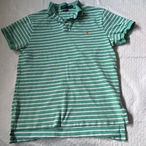 POLO Ralph Lauren Polo Shirt Men's SIZE MEDIUM Mint Green White Striped Cotton.